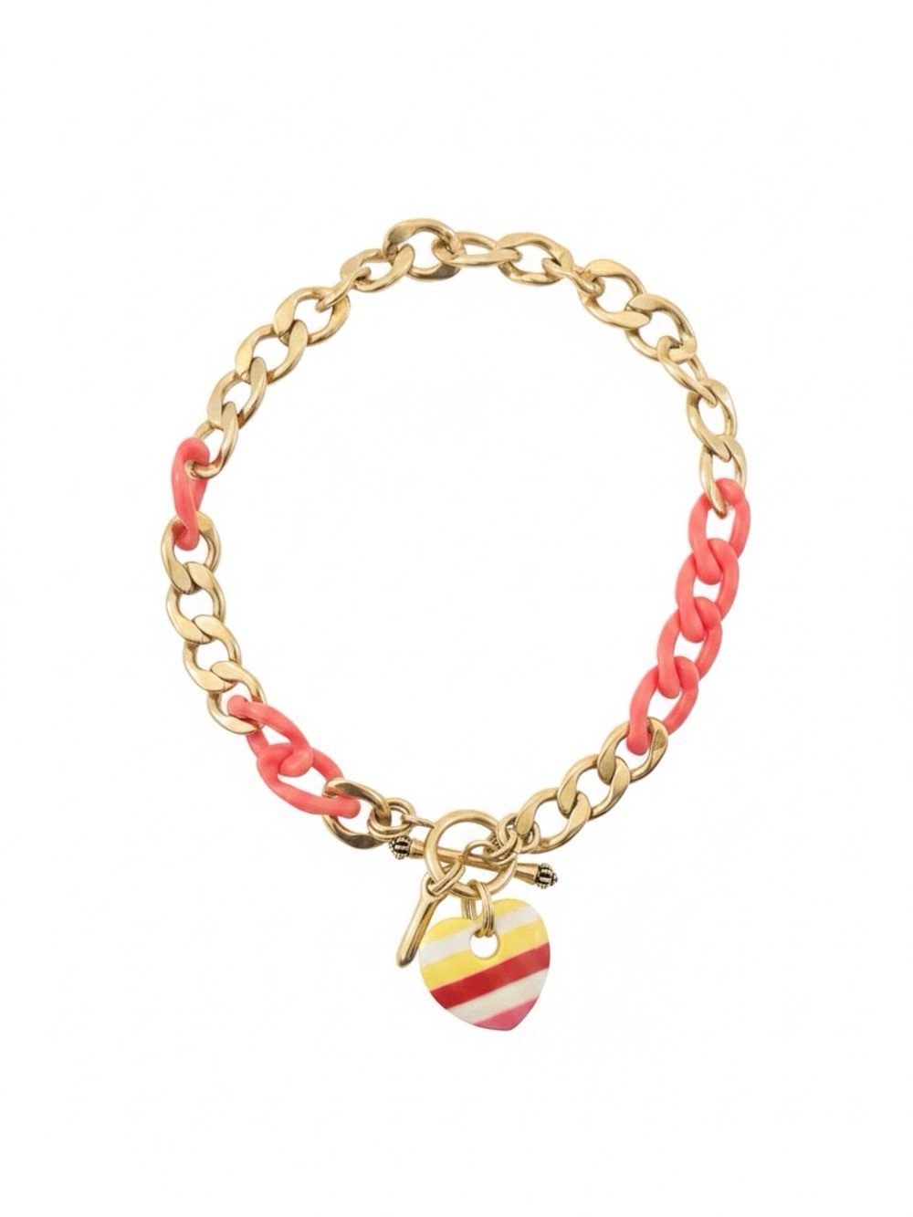 Juicy Couture Gold and Coral Chain Choker with Striped Heart Charm HTF